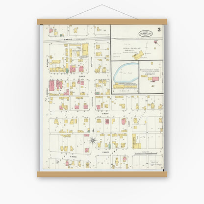 Old map wall art mockup — magnetic wood frame on white wall — Sanborn Fire Insurance Map from Versailles, Darke County, Ohio (1898), Sheet #0003