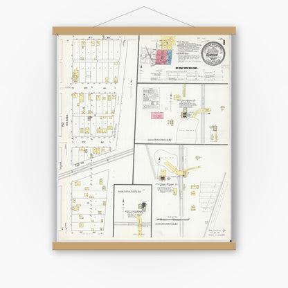 Old map wall art mockup — magnetic wood frame on white wall — Sanborn Fire Insurance Map from Aurora, Saint Louis County, Minnesota (1909), Sheet #0001