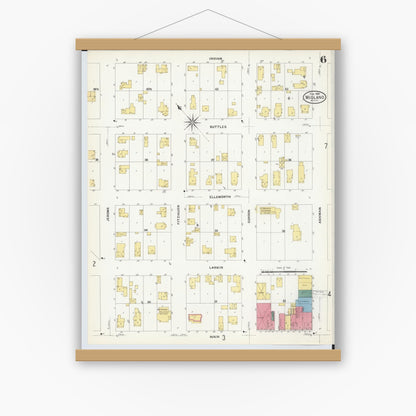 Old map wall art mockup — magnetic wood frame on white wall — Sanborn Fire Insurance Map from Midland, Midland County, Michigan (1909), Sheet #0006