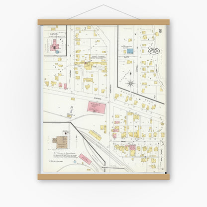 Old map wall art mockup — magnetic wood frame on white wall — Sanborn Fire Insurance Map from Athens, Athens County, Ohio (1907), Sheet #0002