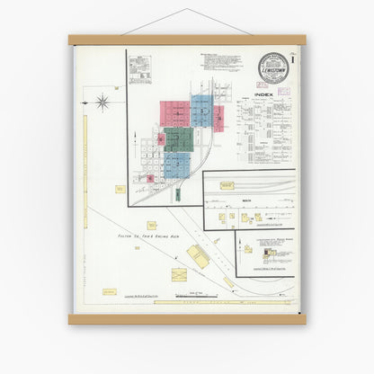 Old map wall art mockup — magnetic wood frame on white wall — Sanborn Fire Insurance Map from Lewistown, Fulton County, Illinois (1909) - Complete Map Set