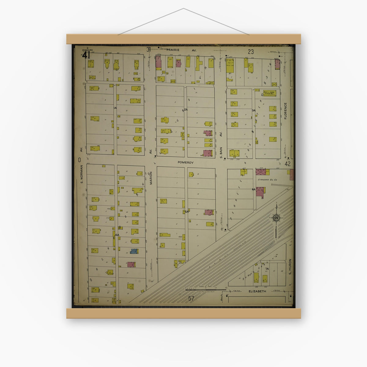 Old map wall art mockup — magnetic wood frame on white wall — Sanborn Fire Insurance Map from Kenosha, Kenosha County, Wisconsin. (1918), Sheet 45