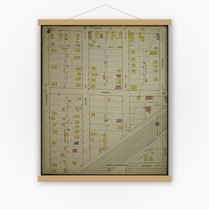 Old map wall art mockup — magnetic wood frame on white wall — Sanborn Fire Insurance Map from Kenosha, Kenosha County, Wisconsin. (1918), Sheet 45