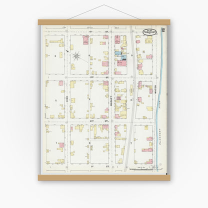 Old map wall art mockup — magnetic wood frame on white wall — Sanborn Fire Insurance Map from Freeport, Armstrong County, Pennsylvania (1891), Sheet #0002