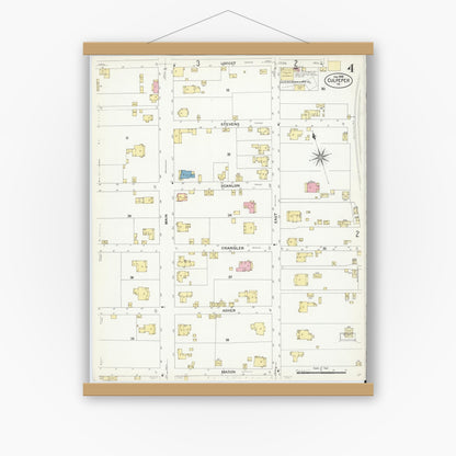 Old map wall art mockup — magnetic wood frame on white wall — Sanborn Fire Insurance Map from Culpeper, Culpeper County, Virginia (1908), Sheet #0004