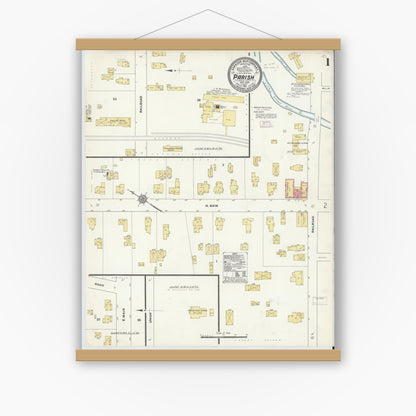 Old map wall art mockup — magnetic wood frame on white wall — Sanborn Fire Insurance Map from Parish, Oswego County, New York (1911) - Complete Map Set