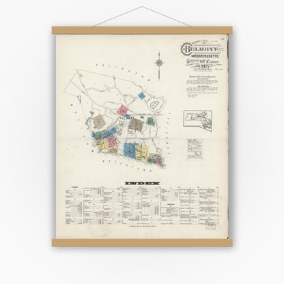 Old map wall art mockup — magnetic wood frame on white wall — Sanborn Fire Insurance Map from Belmont, Middlesex County, Massachusetts (1915), Sheet #0001