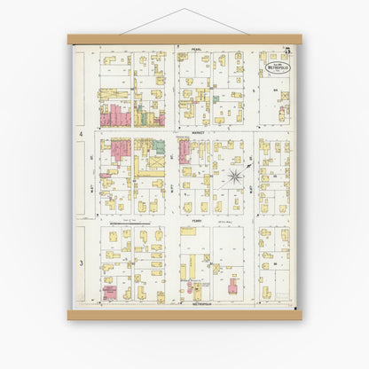 Old map wall art mockup — magnetic wood frame on white wall — Sanborn Fire Insurance Map from Metropolis, Massac County, Illinois (1902), Sheet #0005