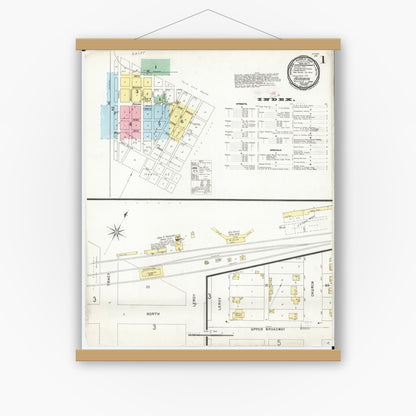 Old map wall art mockup — magnetic wood frame on white wall — Sanborn Fire Insurance Map from Audubon, Audubon County, Iowa (1896) â€” Complete Set