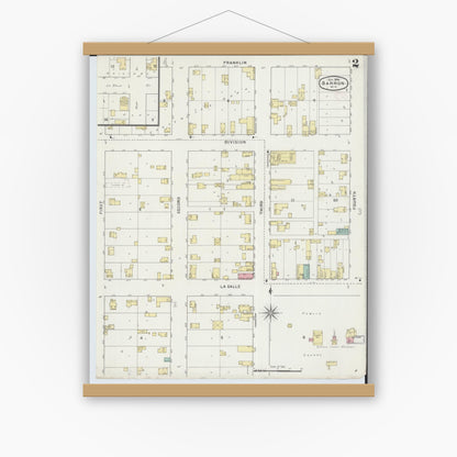 Old map wall art mockup — magnetic wood frame on white wall — Sanborn Fire Insurance Map from Barron, Barron County, Wisconsin (1894), Sheet #0002