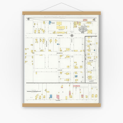 Old map wall art mockup — magnetic wood frame on white wall — Sanborn Fire Insurance Map from Baltimore, Fairfield County, Ohio (1926), Sheet #0006