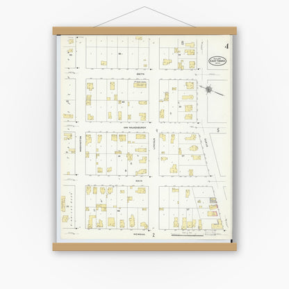 Old map wall art mockup — magnetic wood frame on white wall — Sanborn Fire Insurance Map from East Tawas, Iosco County, Michigan (1910), Sheet #0004