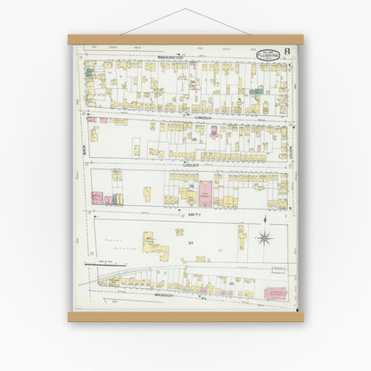 Old map wall art mockup — magnetic wood frame on white wall — Sanborn Fire Insurance Map from Flushing, Queens County, New York (1892), Sheet #0008