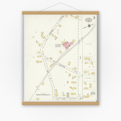 Old map wall art mockup — magnetic wood frame on white wall — Sanborn Fire Insurance Map from Holden, Worcester County, Massachusetts (1910), Sheet #0005