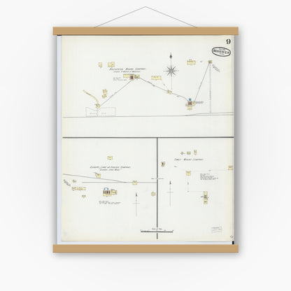 Old map wall art mockup — magnetic wood frame on white wall — Sanborn Fire Insurance Map from Bessemer, Gogebic County, Michigan (1891), Sheet #0009