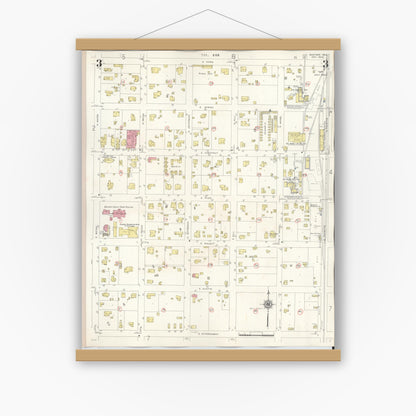 Old map wall art mockup — magnetic wood frame on white wall — Sanborn Fire Insurance Map from Bastrop, Bastrop County, Texas (1944), Sheet #0003