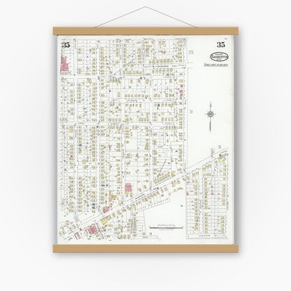Old map wall art mockup — magnetic wood frame on white wall — Sanborn Fire Insurance Map from Barberton, Summit County, Ohio (1927), Sheet #0035