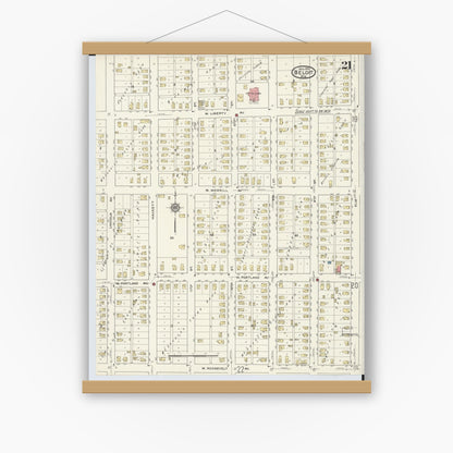 Old map wall art mockup — magnetic wood frame on white wall — Sanborn Fire Insurance Map from Beloit, Rock County, Wisconsin (1915), Sheet #0021