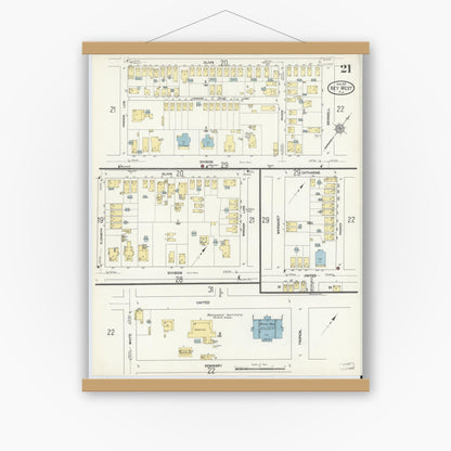Old map wall art mockup — magnetic wood frame on white wall — Sanborn Fire Insurance Map from Key West, Monroe County, Florida (1912), Sheet #0021