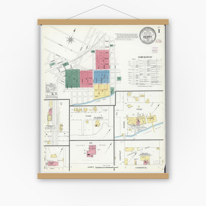 Old map wall art mockup — magnetic wood frame on white wall — Sanborn Fire Insurance Map from Henry, Marshall County, Illinois (1907) - Complete Map Set