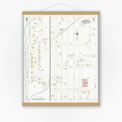 Old map wall art mockup — magnetic wood frame on white wall — Sanborn Fire Insurance Map from Panama City, Bay County, Florida (1927), Sheet #0007
