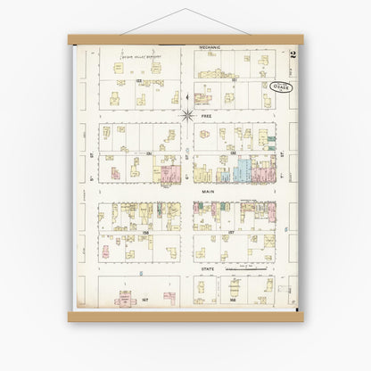 Old map wall art mockup — magnetic wood frame on white wall — Sanborn Fire Insurance Map from Osage, Mitchell County, Iowa (1888), Sheet #0002
