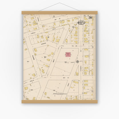 Old map wall art mockup — magnetic wood frame on white wall — Sanborn Fire Insurance Map from Marinette, Marinette County, Wisconsin (1921), Sheet #0030