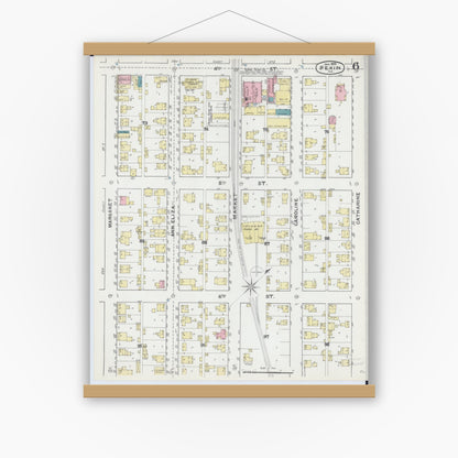 Old map wall art mockup — magnetic wood frame on white wall — Sanborn Fire Insurance Map from Pekin, Tazewell County, Illinois (1892), Sheet #0006