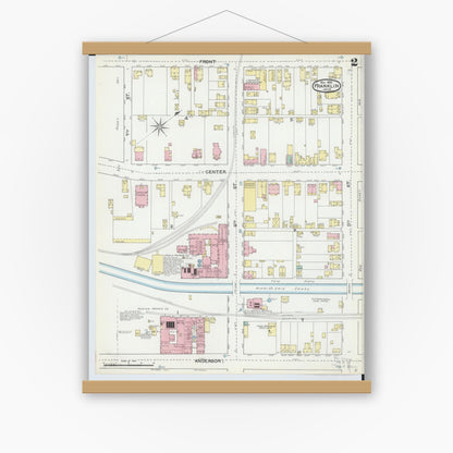 Old map wall art mockup — magnetic wood frame on white wall — Sanborn Fire Insurance Map from Franklin, Warren County, Ohio (1892), Sheet #0002