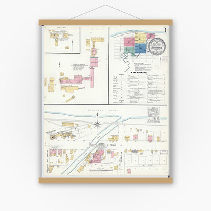 Old map wall art mockup — magnetic wood frame on white wall — Sanborn Fire Insurance Map from Hermann, Gasconade County, Missouri (1908) - Complete Map Set