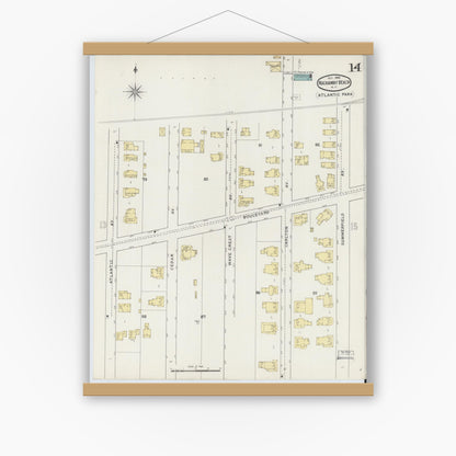 Old map wall art mockup — magnetic wood frame on white wall — Sanborn Fire Insurance Map from Rockaway Beach, Queens County, New York (1894), Sheet #0014