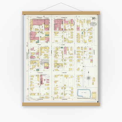 Old map wall art mockup — magnetic wood frame on white wall — Sanborn Fire Insurance Map from Kenton, Hardin County, Ohio (1902), Sheet #0010