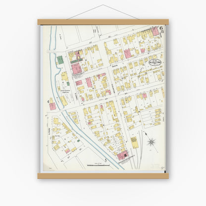 Old map wall art mockup — magnetic wood frame on white wall — Sanborn Fire Insurance Map from Middletown, Butler County, Ohio (1901), Sheet #0006
