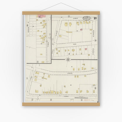 Old map wall art mockup — magnetic wood frame on white wall — Sanborn Fire Insurance Map from Peekskill, Westchester County, New York (1895), Sheet #0018