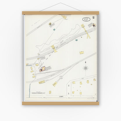 Old map wall art mockup — magnetic wood frame on white wall — Sanborn Fire Insurance Map from Ely, Saint Louis County, Minnesota (1892), Sheet #0002