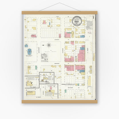 Old map wall art mockup — magnetic wood frame on white wall — Sanborn Fire Insurance Map from Hondo, Medina County, Texas (1909) - Complete Map Set
