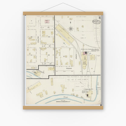 Old map wall art mockup — magnetic wood frame on white wall — Sanborn Fire Insurance Map from Oconto, Oconto County, Wisconsin (1887), Sheet #0004
