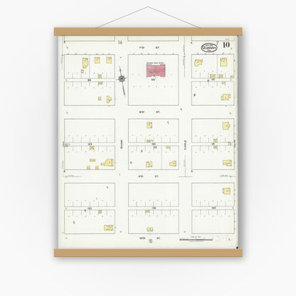 Old map wall art mockup — magnetic wood frame on white wall — Sanborn Fire Insurance Map from Quanah, Hardeman County, Texas (1921), Sheet #0010