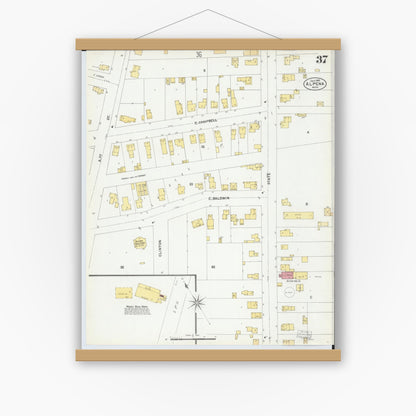 Old map wall art mockup — magnetic wood frame on white wall — Sanborn Fire Insurance Map from Alpena, Alpena County, Michigan (1901), Sheet #0037