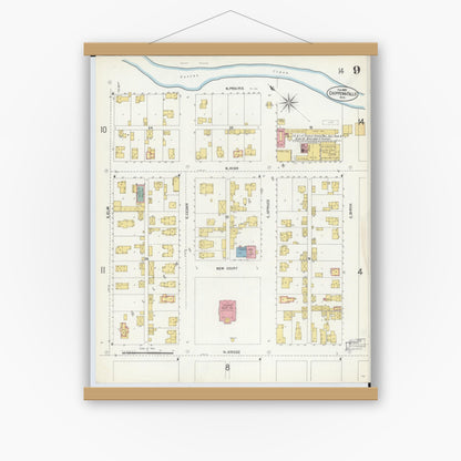 Old map wall art mockup — magnetic wood frame on white wall — Sanborn Fire Insurance Map from Chippewa Falls, Chippewa County, Wisconsin (1903), Sheet #0009