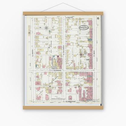 Old map wall art mockup — magnetic wood frame on white wall — Sanborn Fire Insurance Map from Springfield, Clark County, Ohio (1891), Sheet #0006