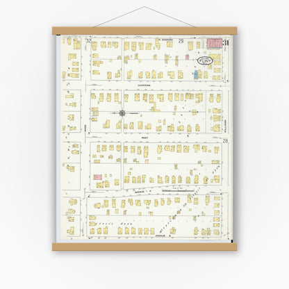 Old map wall art mockup — magnetic wood frame on white wall — Sanborn Fire Insurance Map from Flint, Genesee County, Michigan (1909), Sheet #0031
