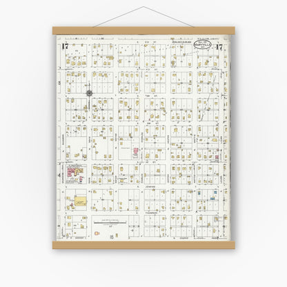 Old map wall art mockup — magnetic wood frame on white wall — Sanborn Fire Insurance Map from Maryville, Nodaway County, Missouri (1925), Sheet #0017