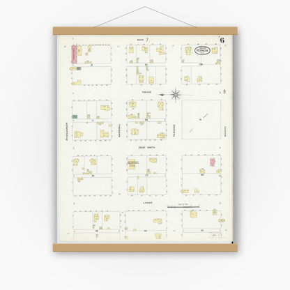 Old map wall art mockup — magnetic wood frame on white wall — Sanborn Fire Insurance Map from Vernon, Wilbarger County, Texas (1907), Sheet #0006
