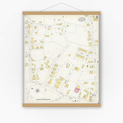 Old map wall art mockup — magnetic wood frame on white wall — Sanborn Fire Insurance Map from Woburn, Middlesex County, Massachusetts (1904), Sheet #0005
