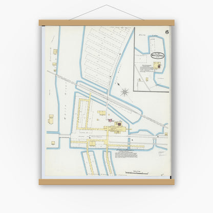 Old map wall art mockup — magnetic wood frame on white wall — Sanborn Fire Insurance Map from Whitehall, Muskegon County, Michigan (1892), Sheet #0006