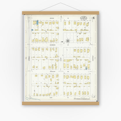 Old map wall art mockup — magnetic wood frame on white wall — Sanborn Fire Insurance Map from Kankakee, Kankakee County, Illinois (1907), Sheet #0004