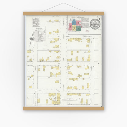 Old map wall art mockup — magnetic wood frame on white wall — Sanborn Fire Insurance Map from Waterford, Erie County, Pennsylvania (1911) - Complete Map Set