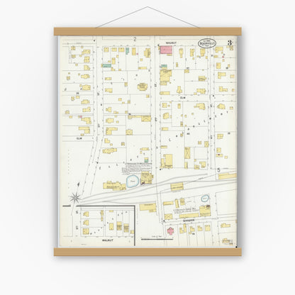 Old map wall art mockup — magnetic wood frame on white wall — Sanborn Fire Insurance Map from Boonville, Warrick County, Indiana (1899), Sheet #0003