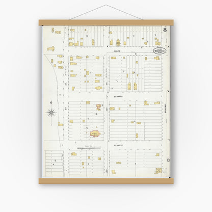 Old map wall art mockup — magnetic wood frame on white wall — Sanborn Fire Insurance Map from Moorhead, Clay County, Minnesota (1899), Sheet #0008